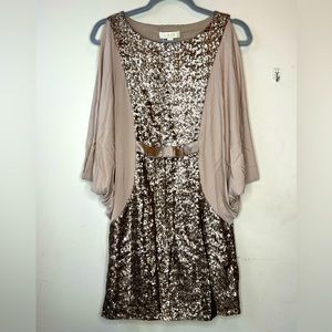 Erin by Erin Fetherston Gold Sequins Sparkle Dress Women Size 4 MIDI Length NWT
